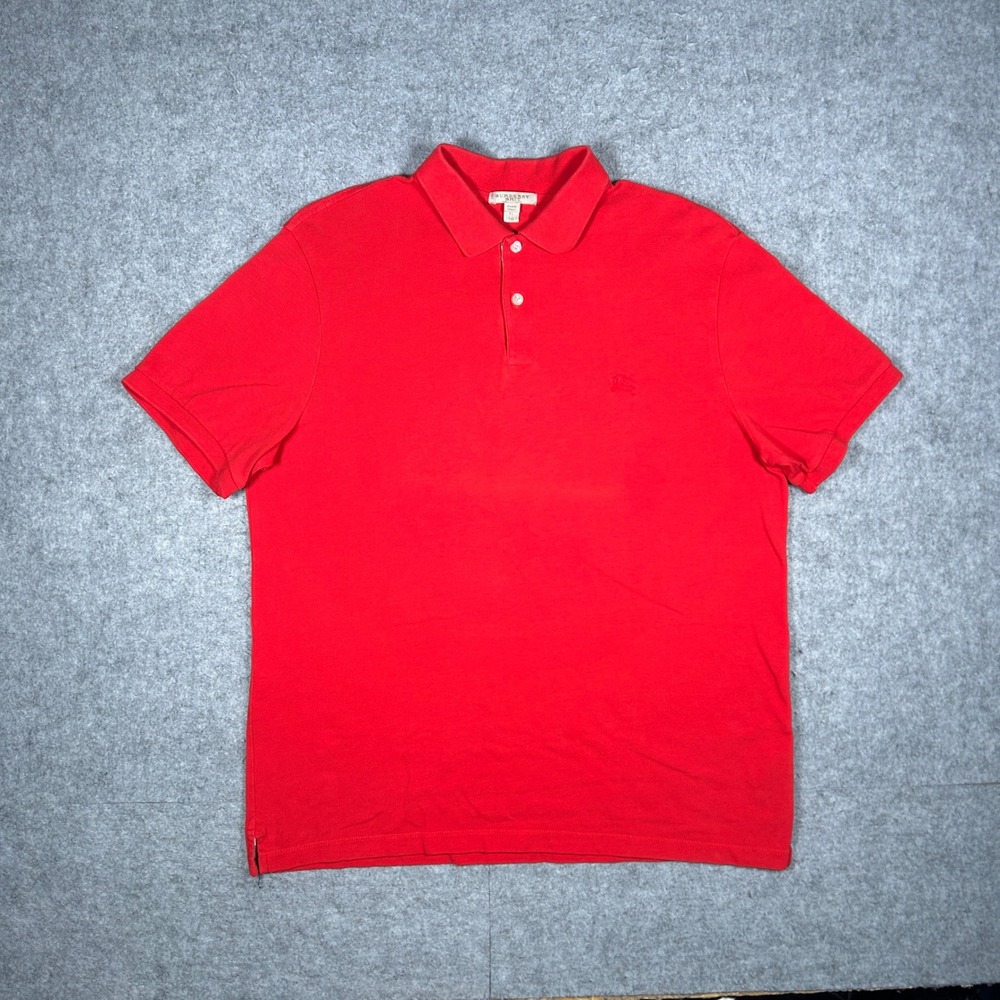 Burberry Brit Polo Shirt Mens XL Red Pique Knight Logo Luxury Designer Casual
